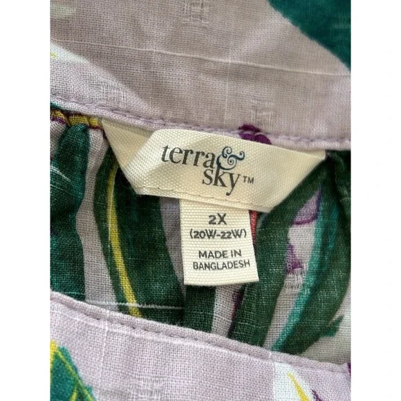 Terra & Sky Shirt Size 2X Plus Tropical Blouse Flowy Lightweight Island Resort - Picture 6 of 10